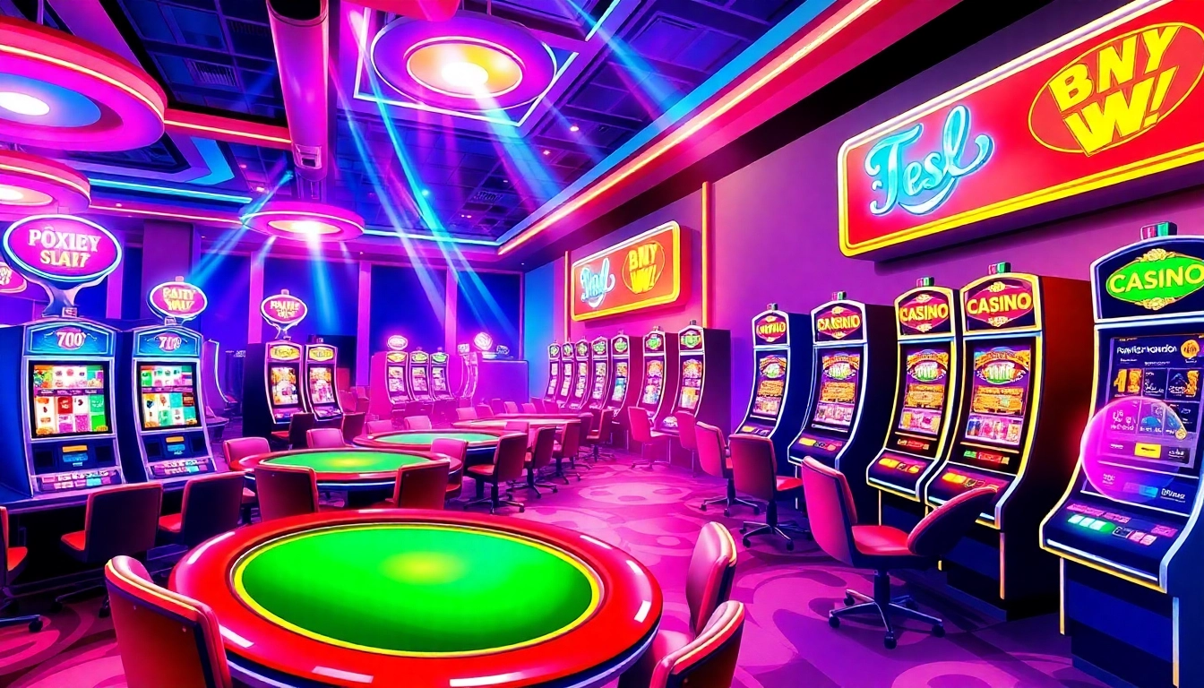 Earn money Casino - Exciting gameplay with vibrant poker tables and slot machines in a lively casino environment.