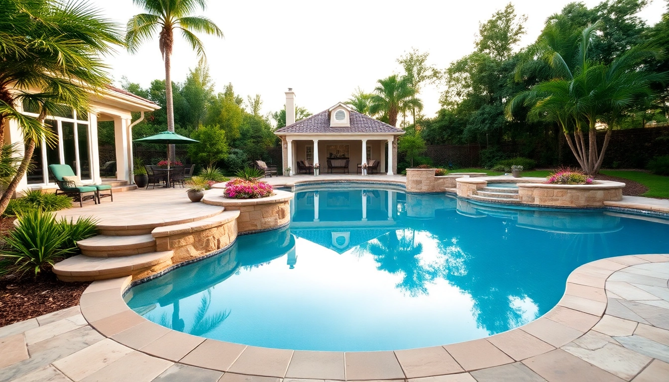 Transform your outdoor space with exquisite hardscapes & pools surrounded by lush greenery.