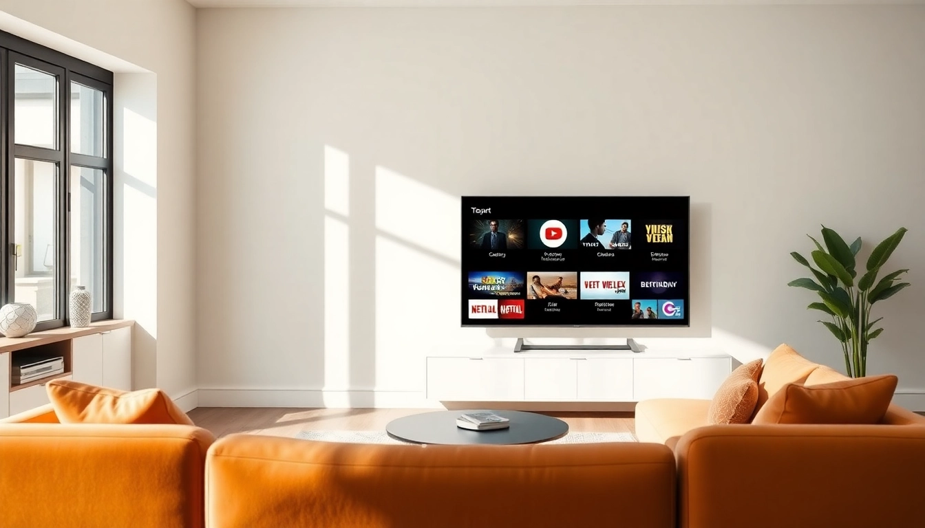 Discover premium IPTV channel options with our abonnement iptv in a cozy living room setting, featuring a sleek smart TV.