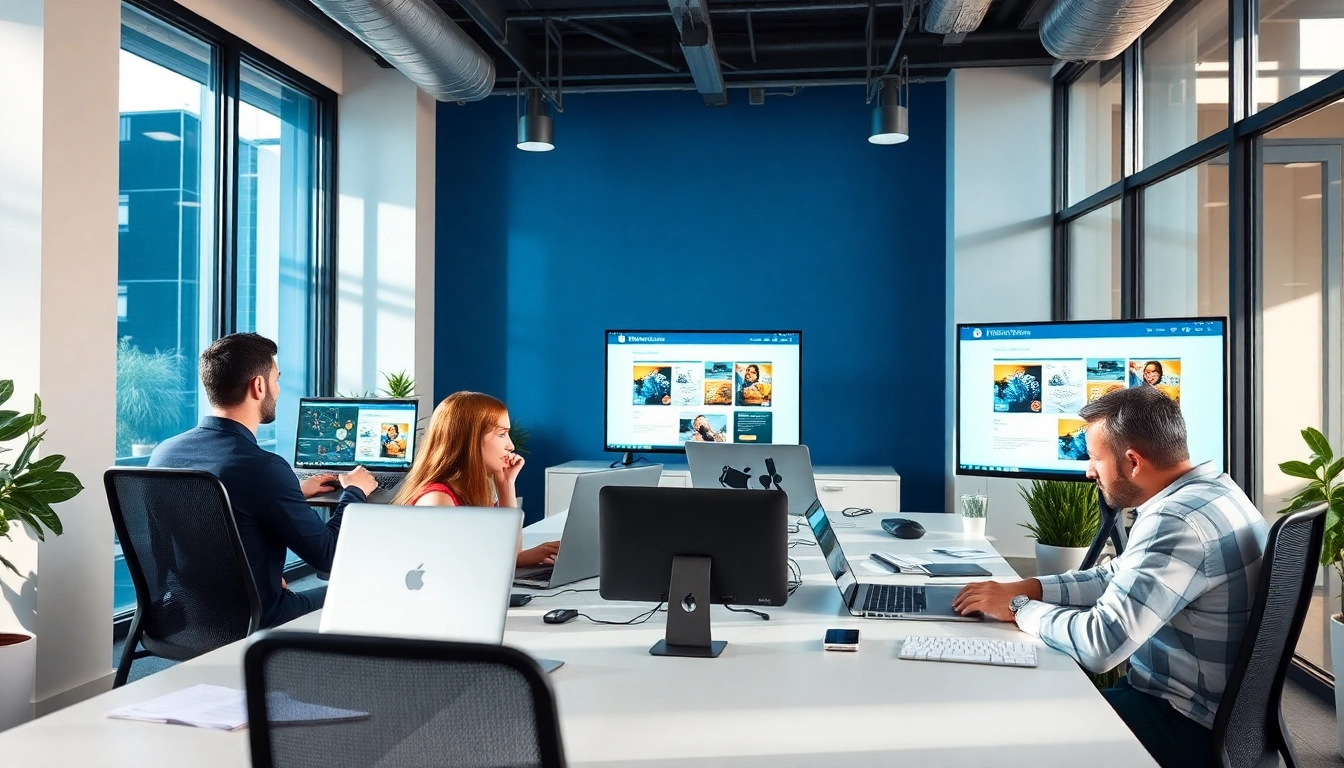 Creative team collaborating on Website design Manchester project in a modern office setting.