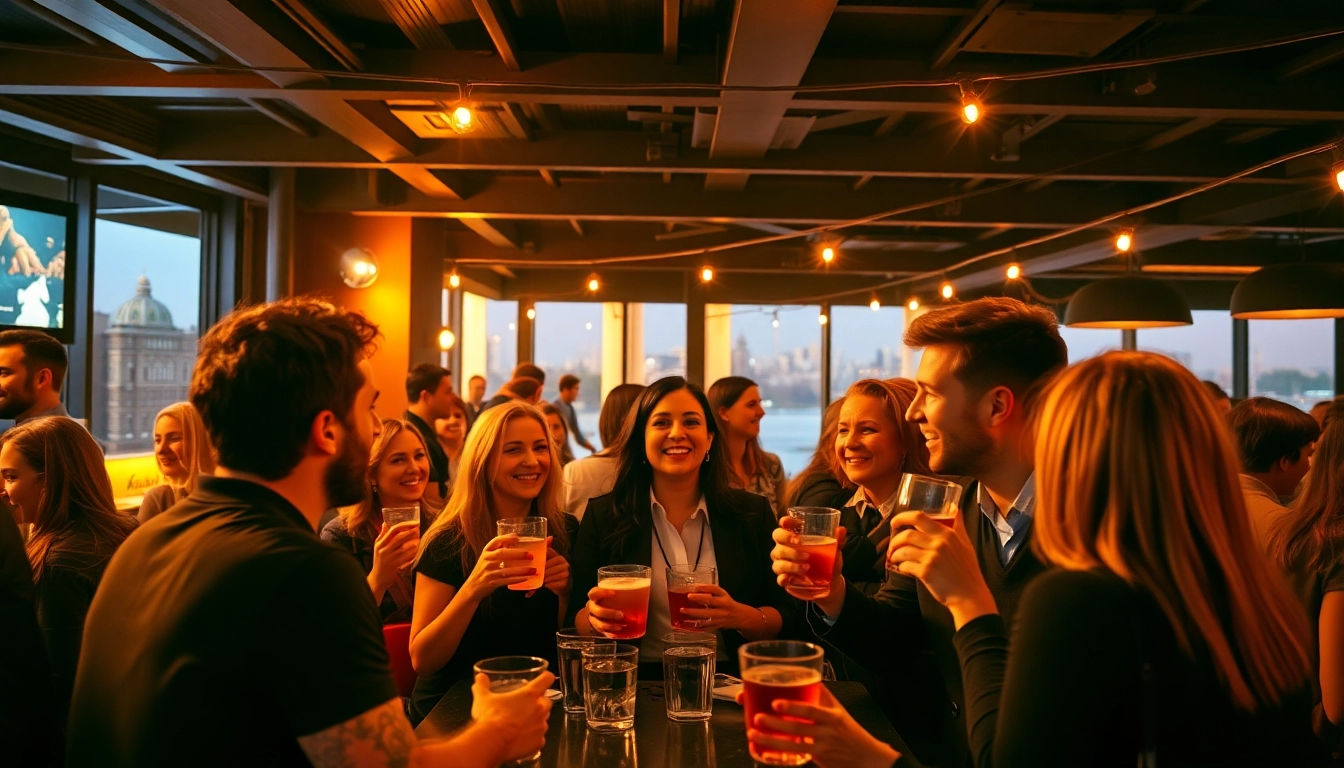 Join the lively atmosphere of an afterwork party berlin with friends enjoying drinks and music at a trendy bar.