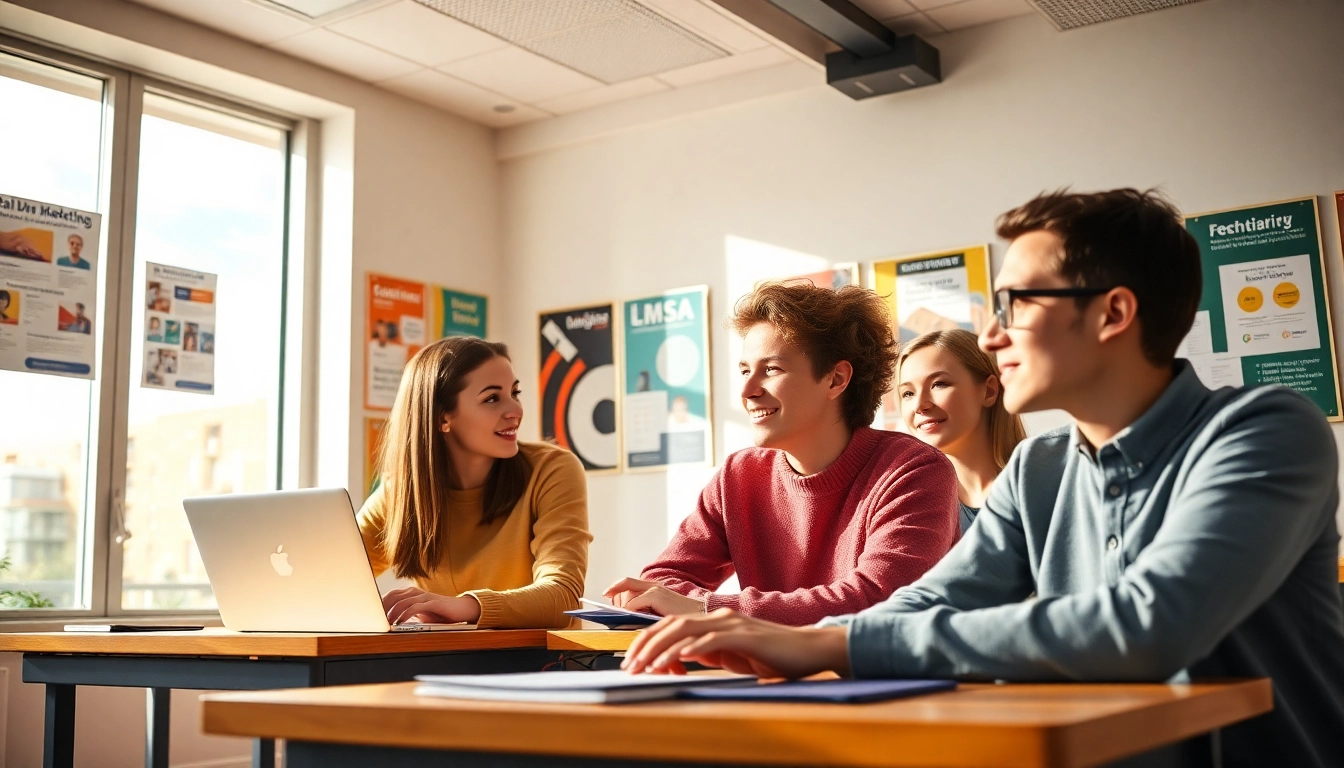 Students collaborating in a classroom studying for their Digital Marketing Diploma Cyprus.