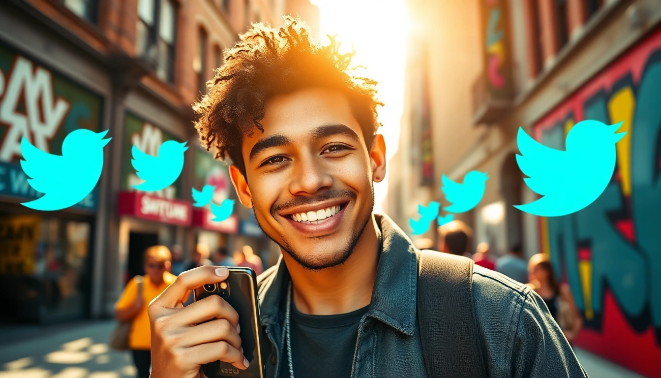 Engaging 'based chad twitter' character confidently posing in an urban landscape filled with social media elements.