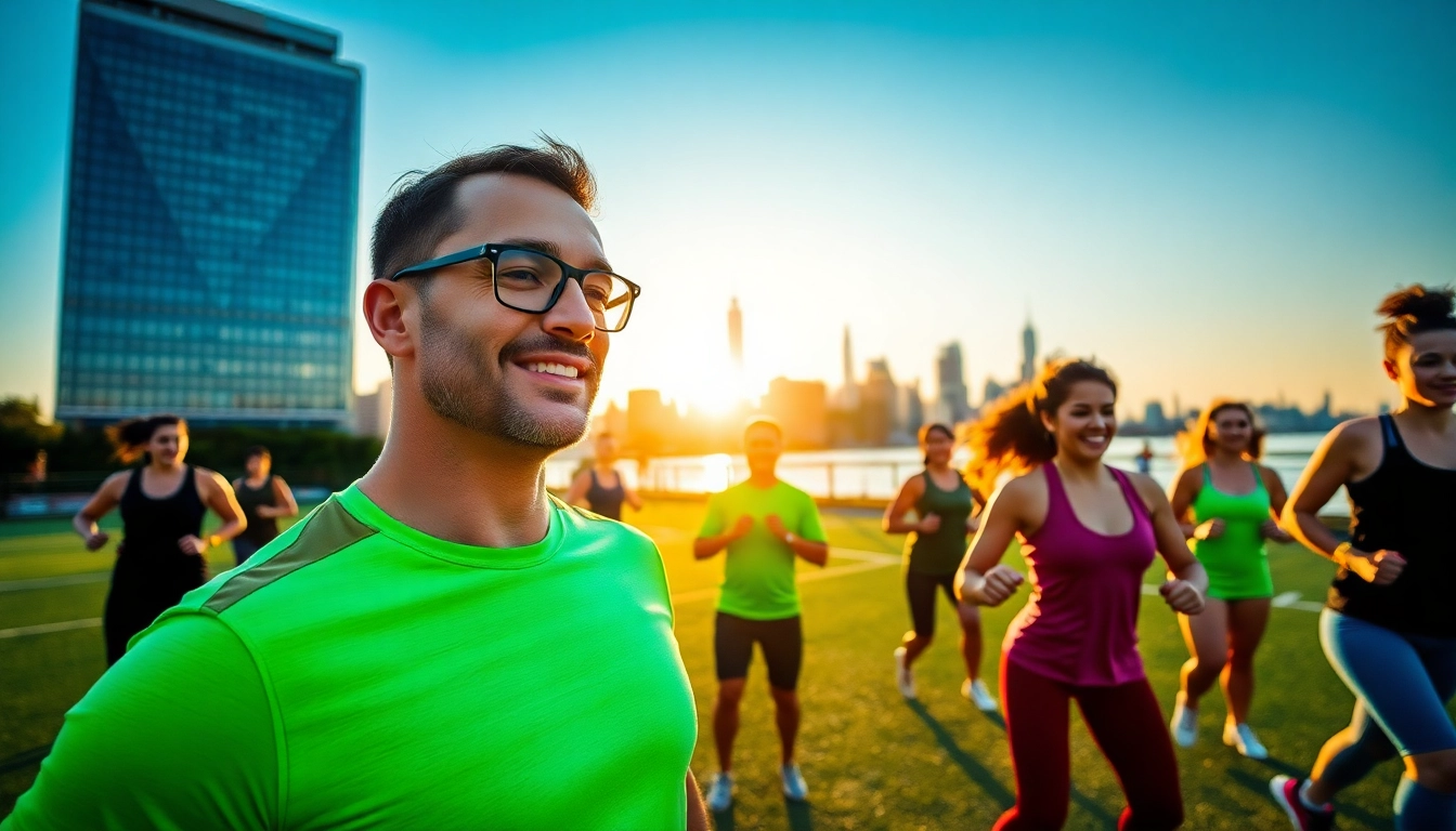 Focused personal trainer for sports Jersey City guiding clients in vibrant outdoor fitness session.