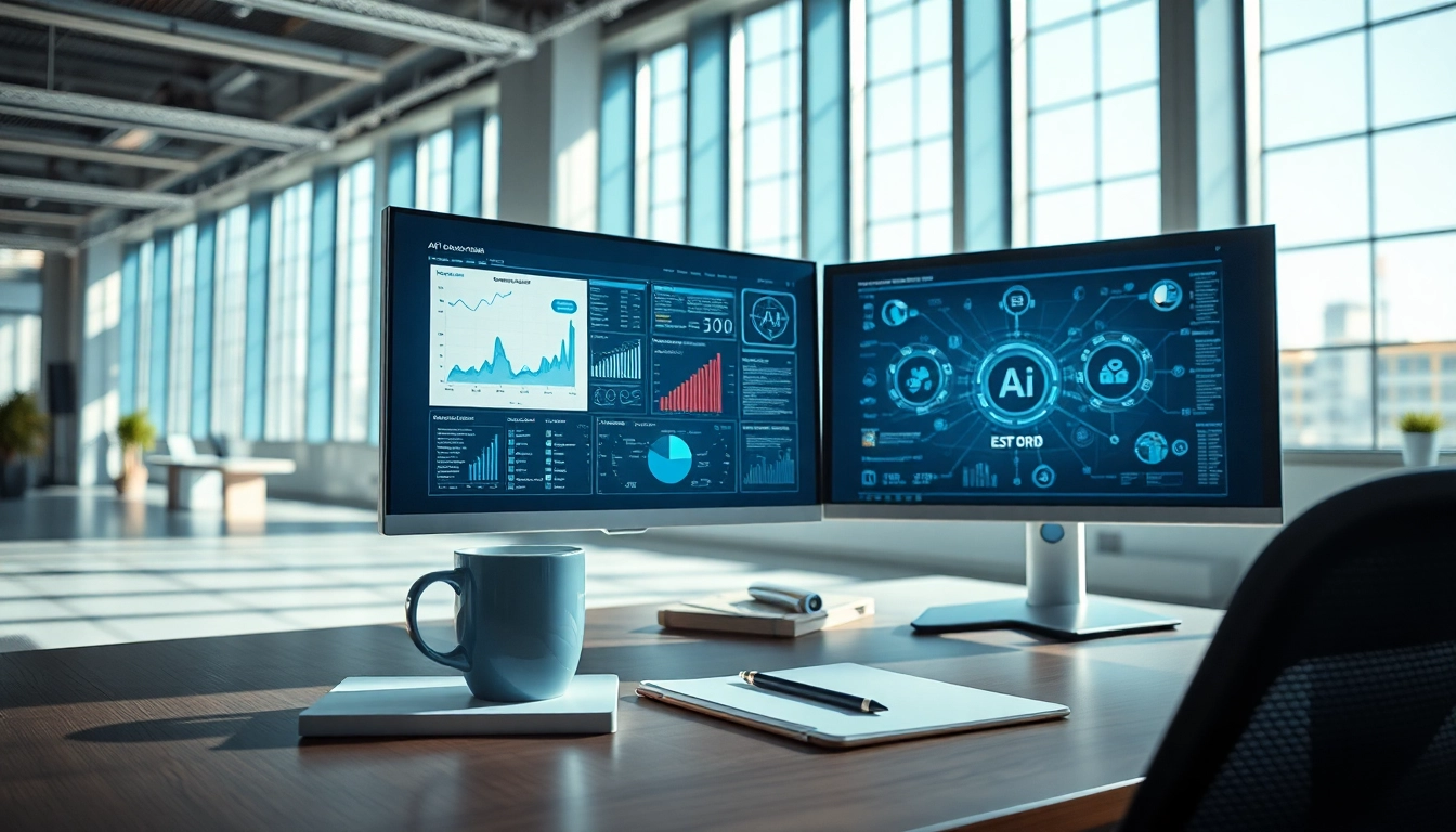 Crushai workstation with advanced technology displaying AI analytics and design, enhancing productivity.