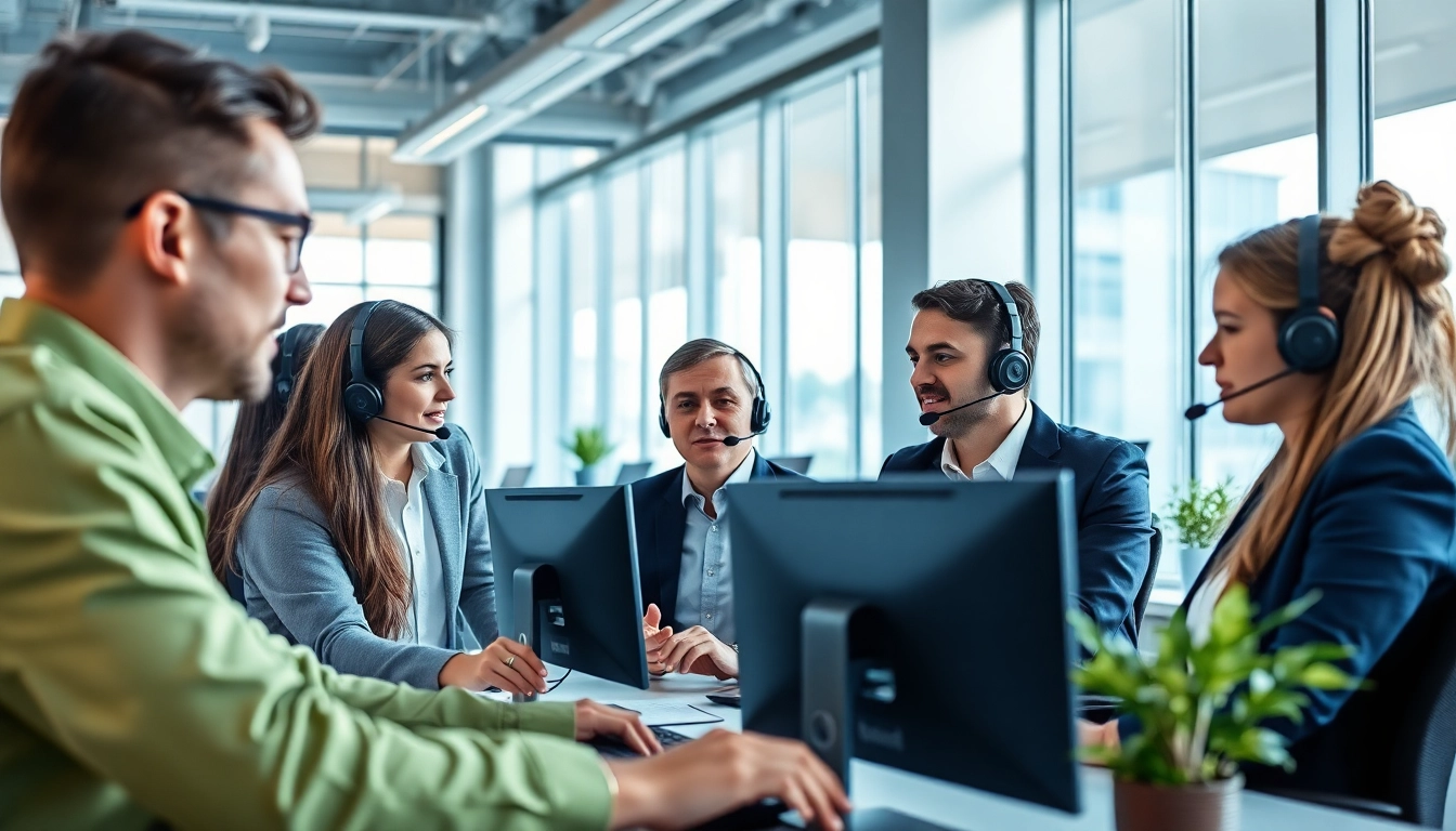 Enhance customer experiences with Call Center Solutions from our dedicated team collaborating in a vibrant office.