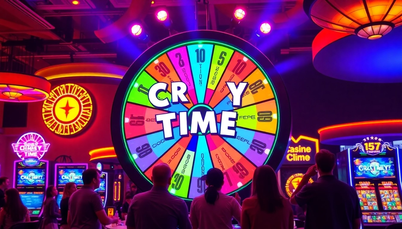 View of Crazy Time stats with players engaged in a live game setting, vibrant atmosphere, showcasing excitement.