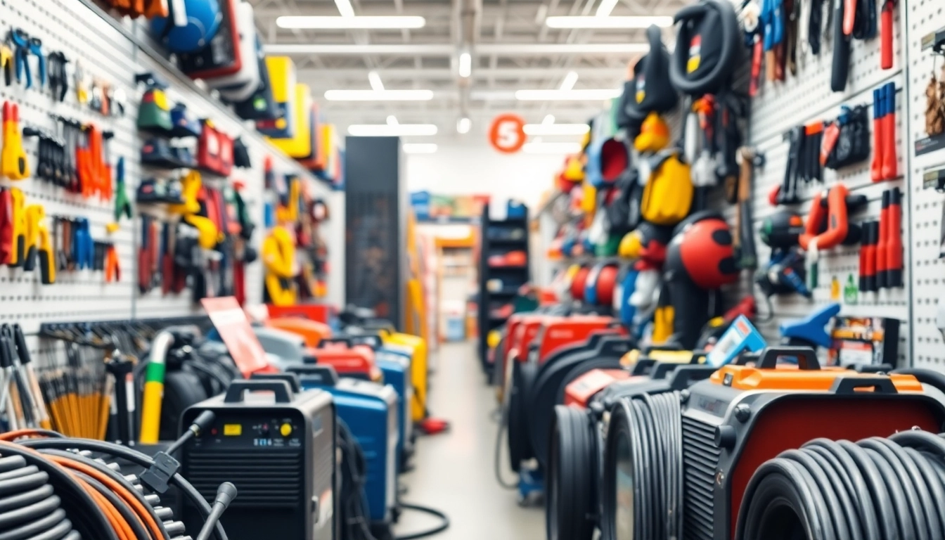 Shop for welding supplies near me in a well-organized store featuring various welding equipment.
