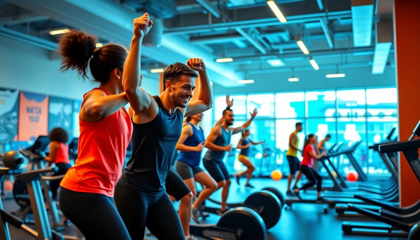 Best gym in Jersey City showcasing an energetic group workout in a vibrant fitness environment.