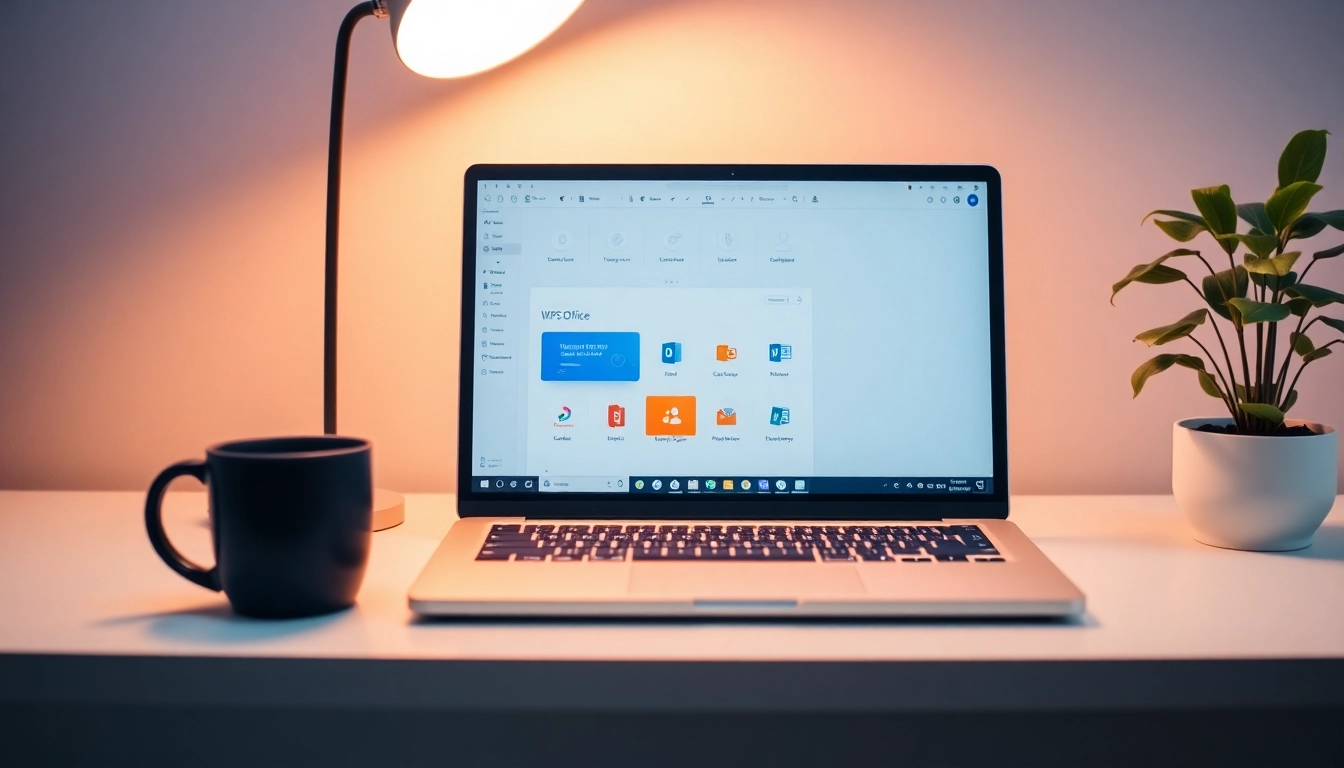 Download WPS Office软件 easily with this engaging visual of a sleek laptop interface.