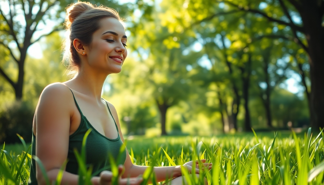 Practicing mindfulness to deal with stress in a tranquil natural setting