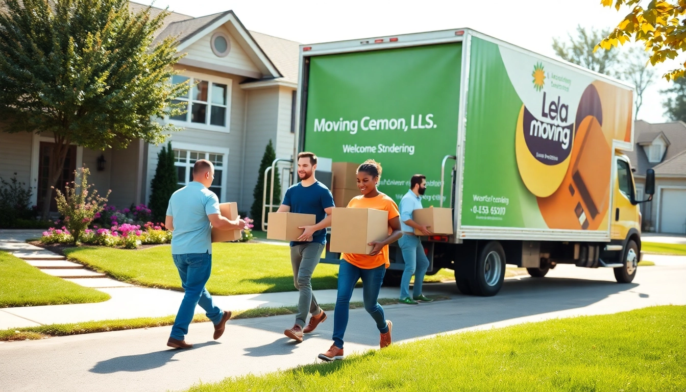 House moves with professional movers loading boxes into a bright truck outside a modern home.