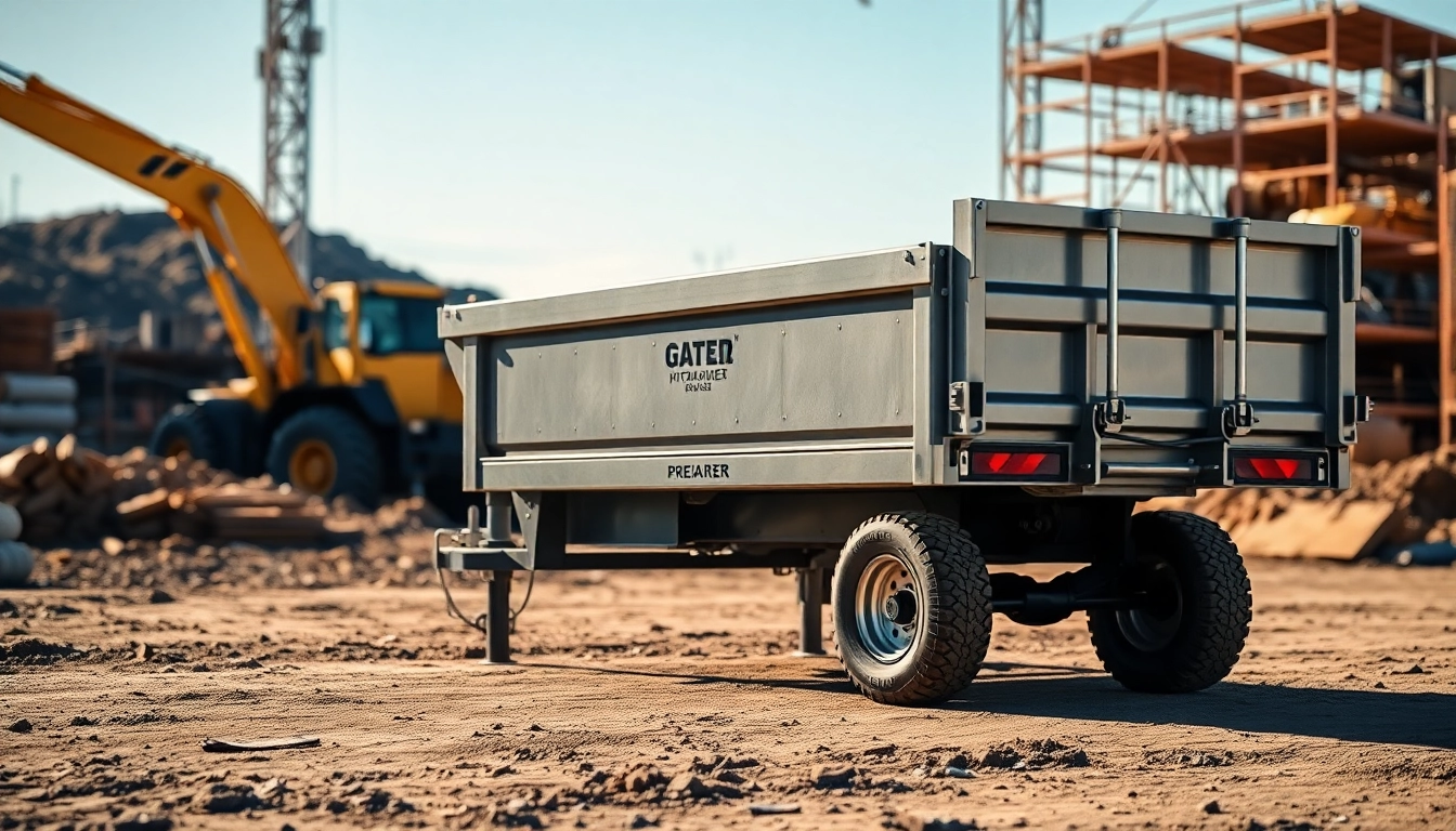 View hydraulic dump trailers for sale highlighting durability and functionality in a construction setting.