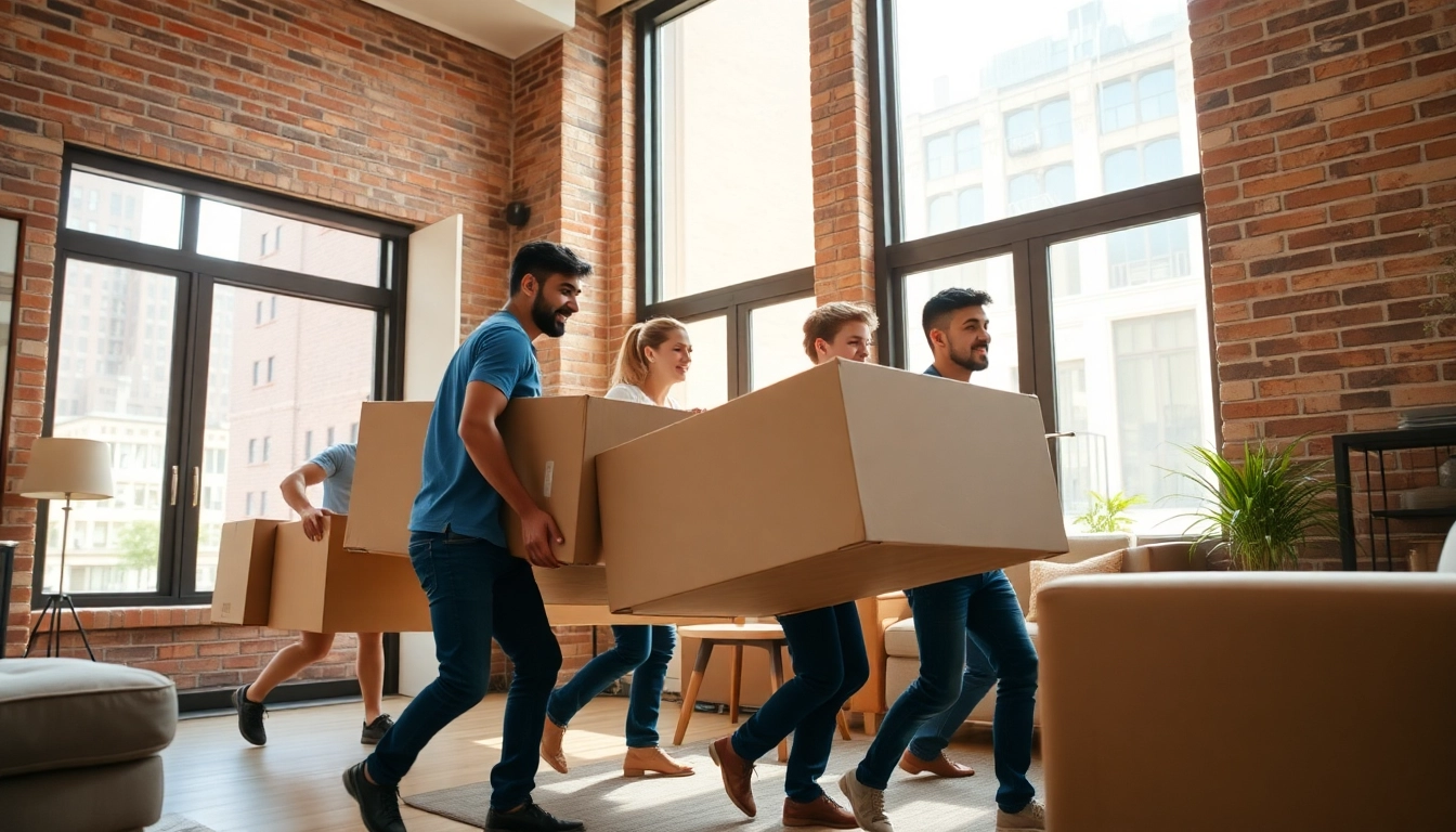 Movers nyc team efficiently moving furniture into a stylish Manhattan apartment.