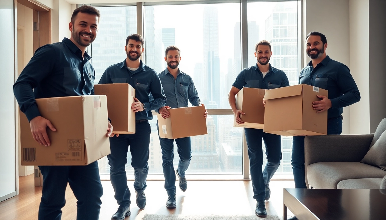 Professional movers nyc efficiently transporting boxes into an apartment in New York City.