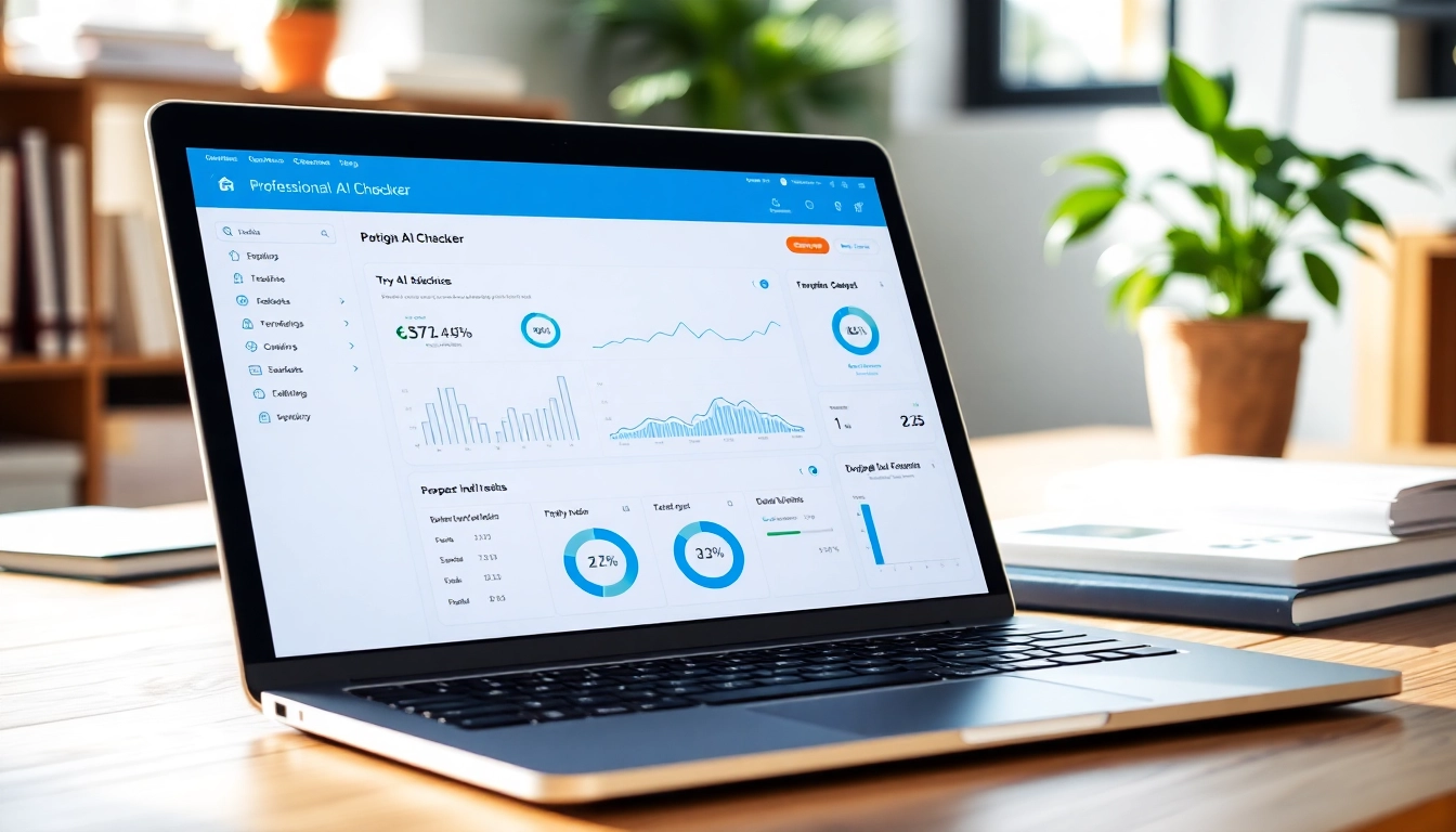 Analyze text with an AI checker tool displayed prominently on a laptop screen.