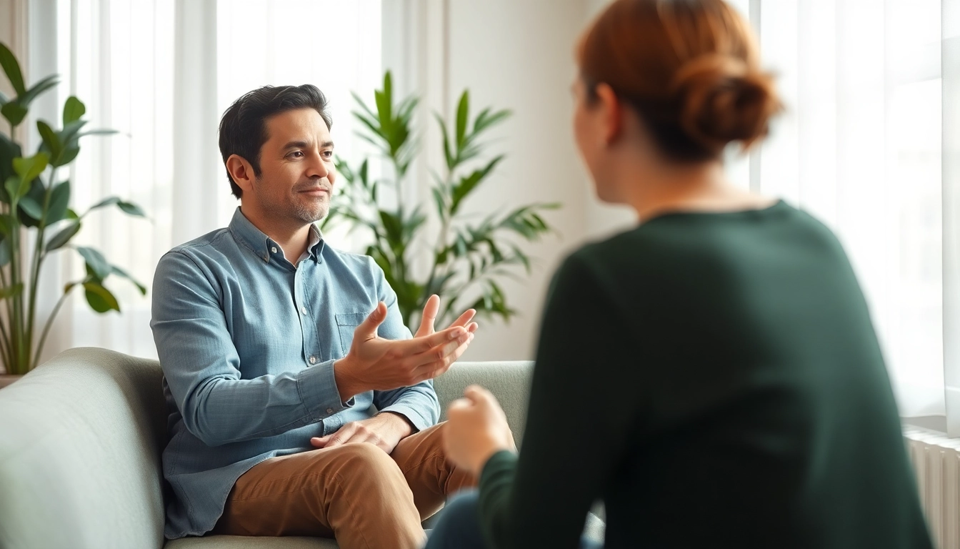 Helping individuals dealing with stress through a supportive therapy session in a tranquil setting.