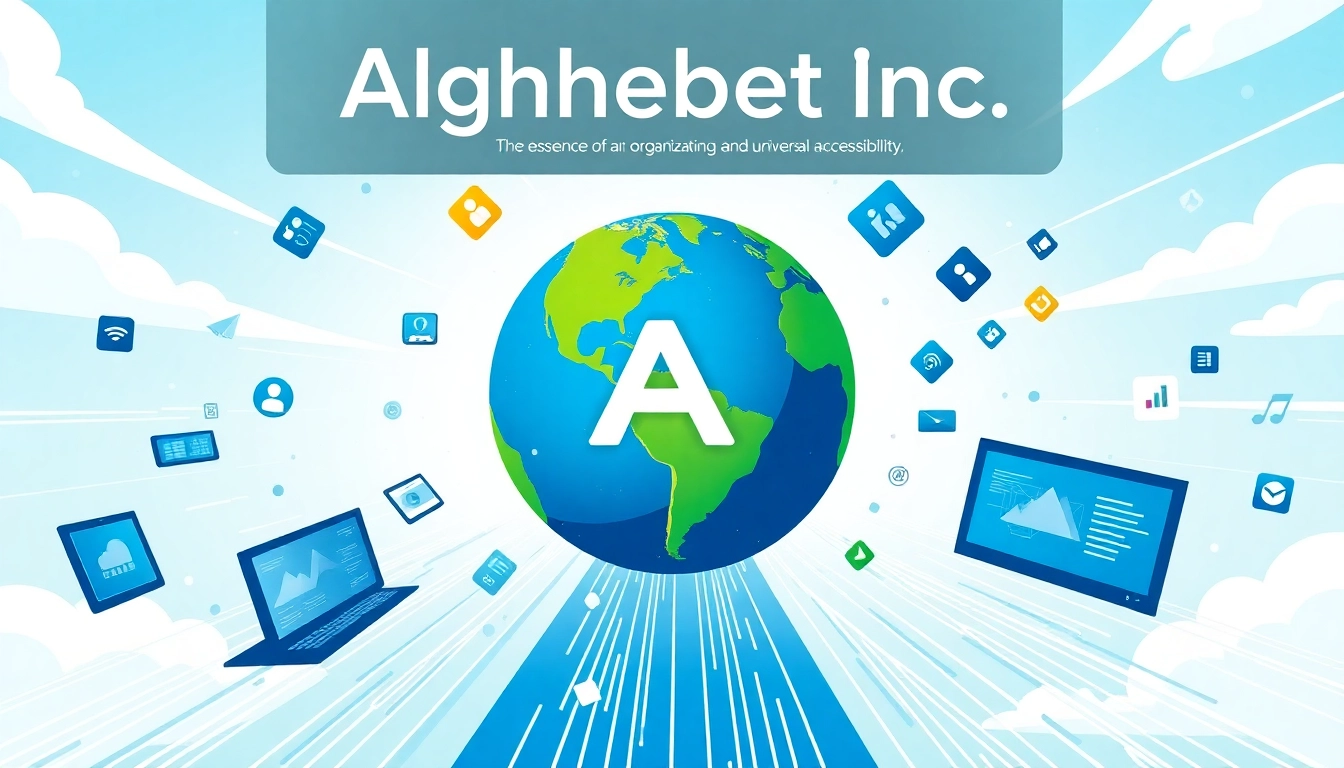Visual representation of the alphabet inc mission statement with the globe and digital icons.