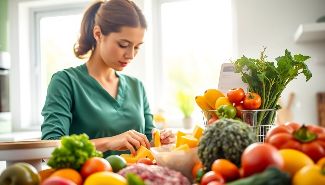Nutritionist demonstrating a protein diet to lose weight with fresh ingredients and recipes.