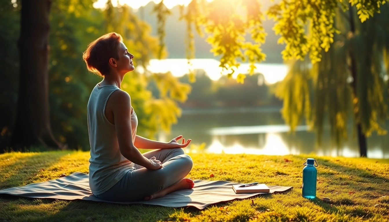 Practicing mindfulness in nature, dealing with stress through relaxation techniques.