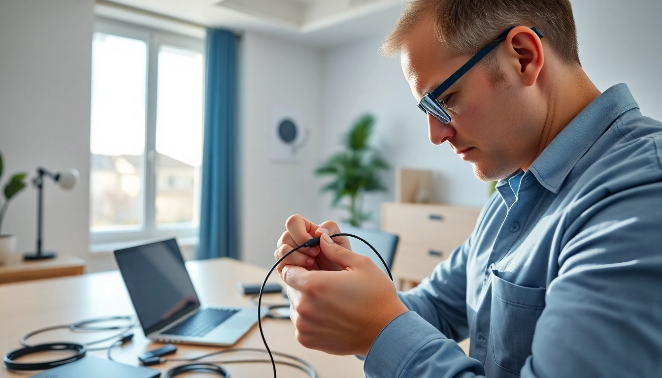 Connect the starlink mini 12v cable professionally during installation in a modern workspace.