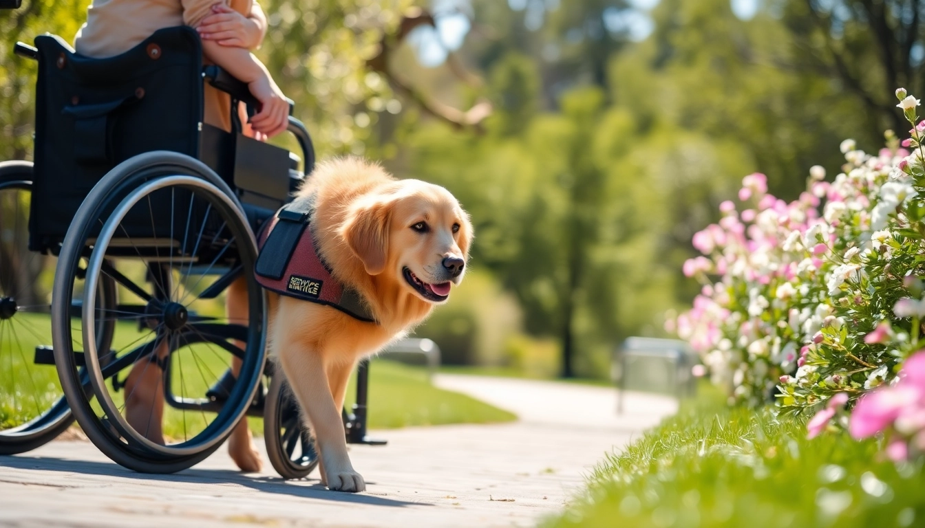 Person receiving support from a service dog, illustrating how to get a service dog assistance.