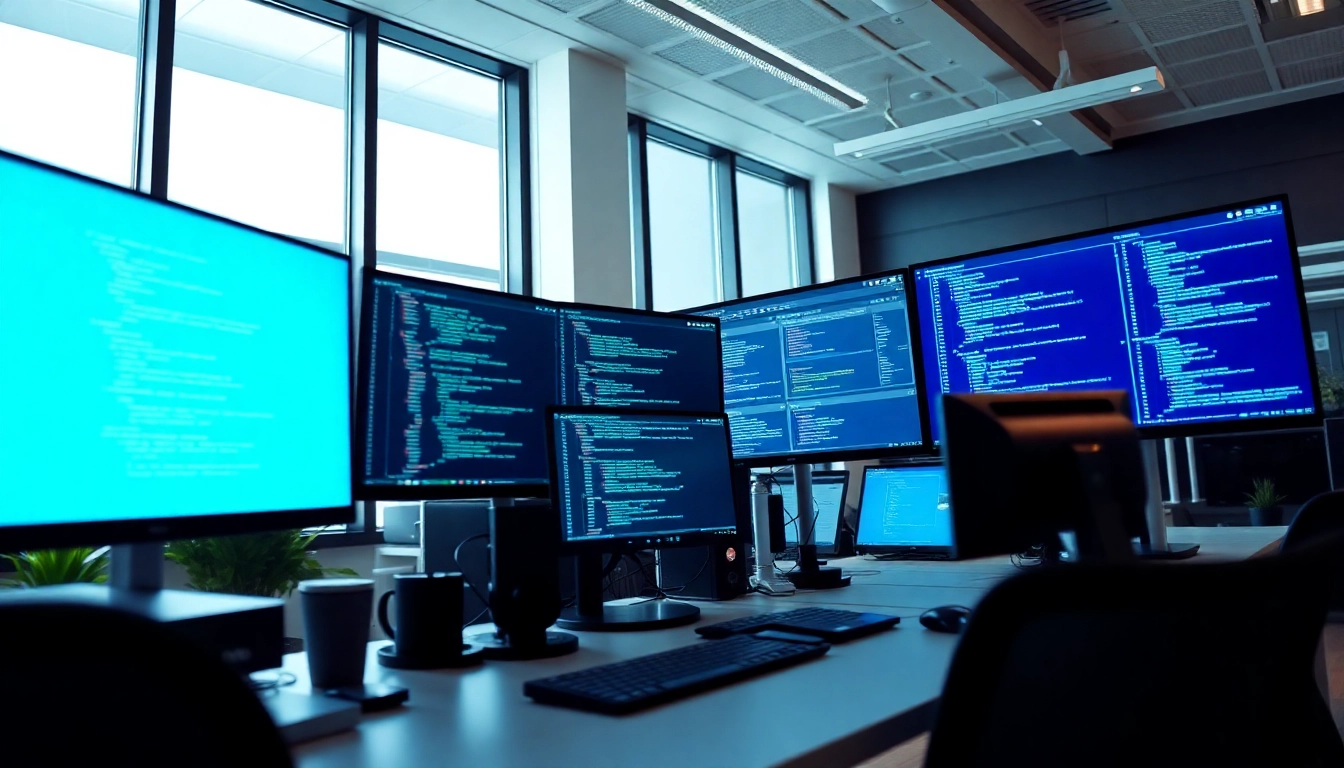 Visual representation of Cloud infrastructure and DevOps services in a modern workspace with technology elements.
