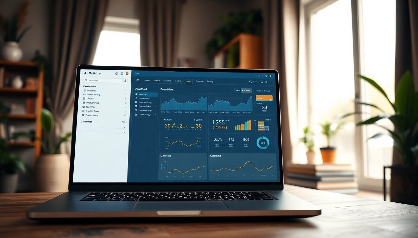 Utilize a professional AI detector on a laptop in a cozy office setting.