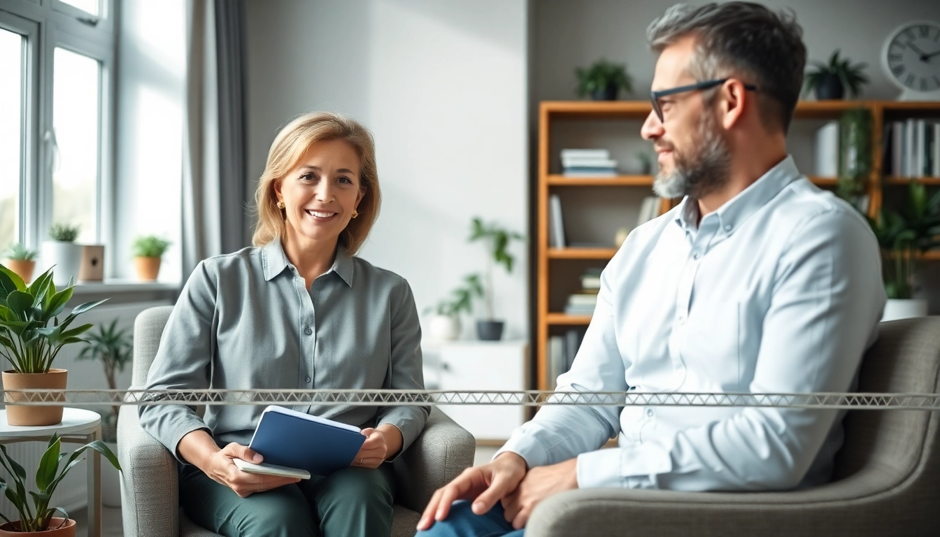Engaging relationship coach helping clients in a cozy and inviting office space.