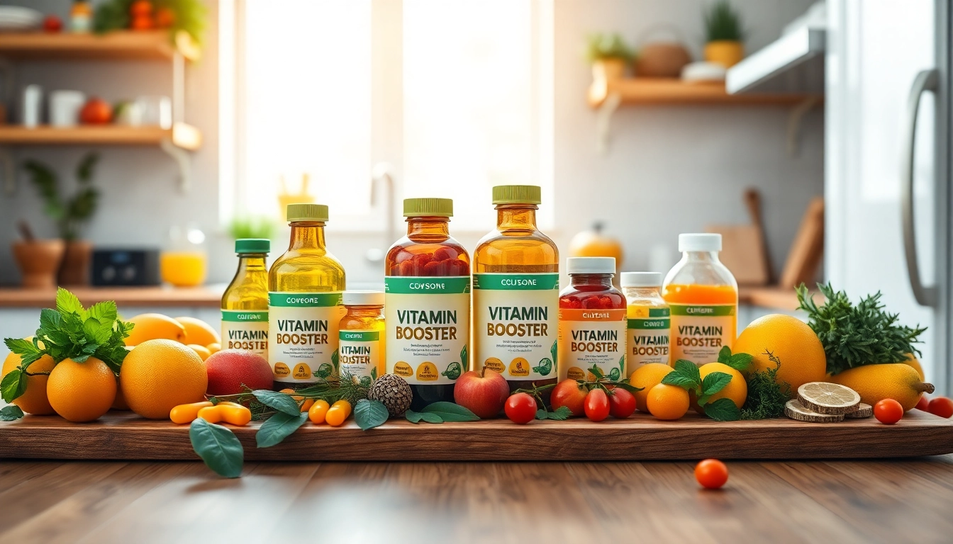 Enhance wellness with Vitamin Boosters arranged in a sunny kitchen scene.