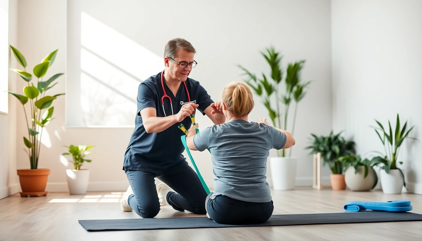 Providing physiotherapy Edmonton treatment in a bright clinic with a professional therapist.