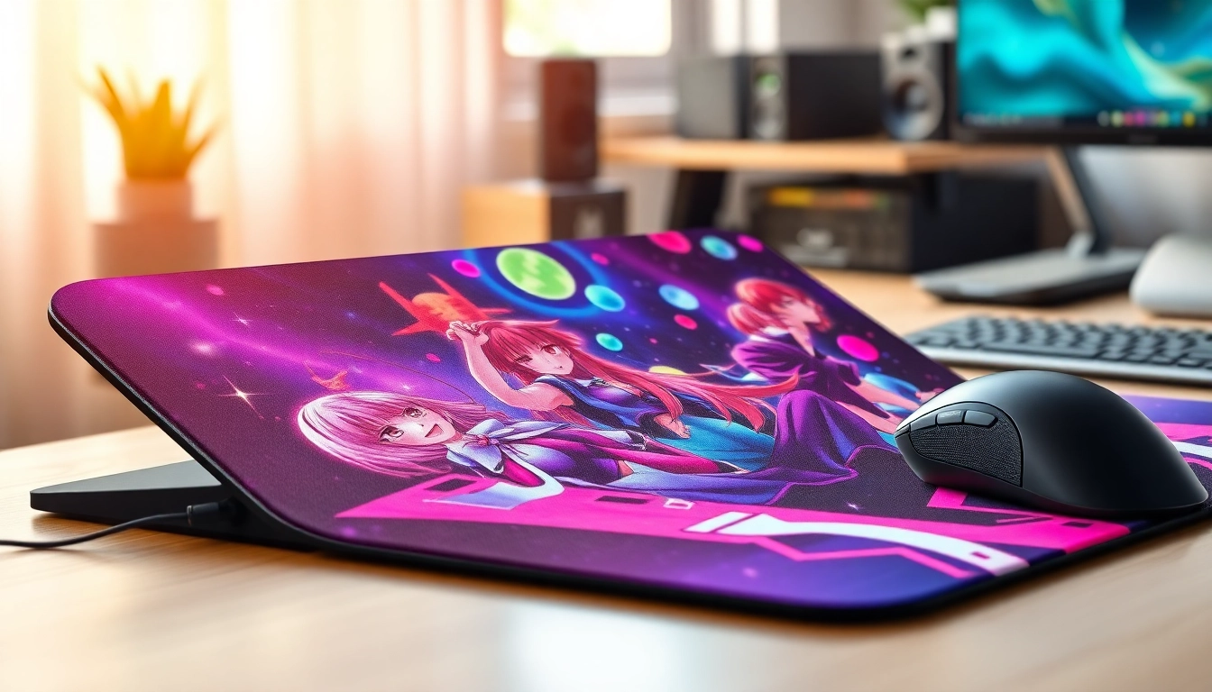 Design a custom 3D mouse pad with wrist support, featuring vibrant anime artwork.