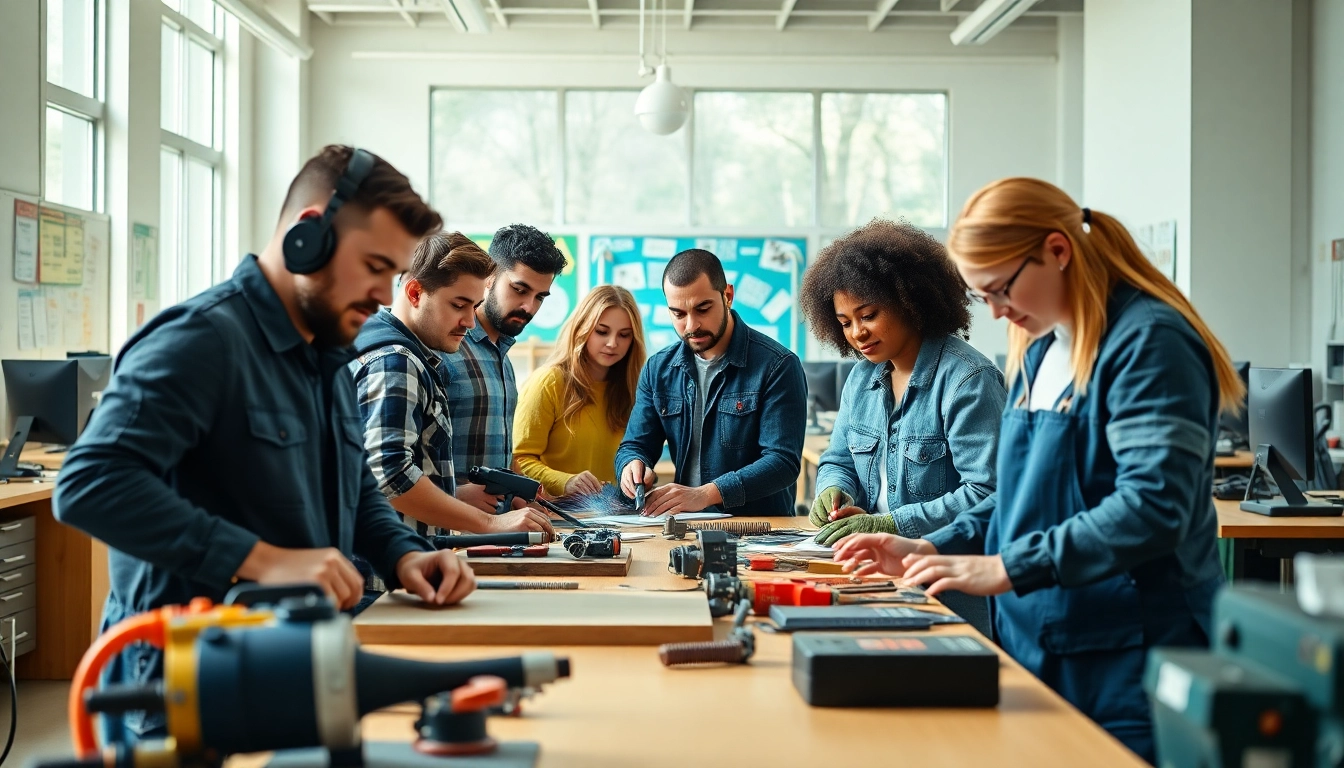 Students actively training at a trade school in Tennessee, showcasing hands-on skills and collaboration.