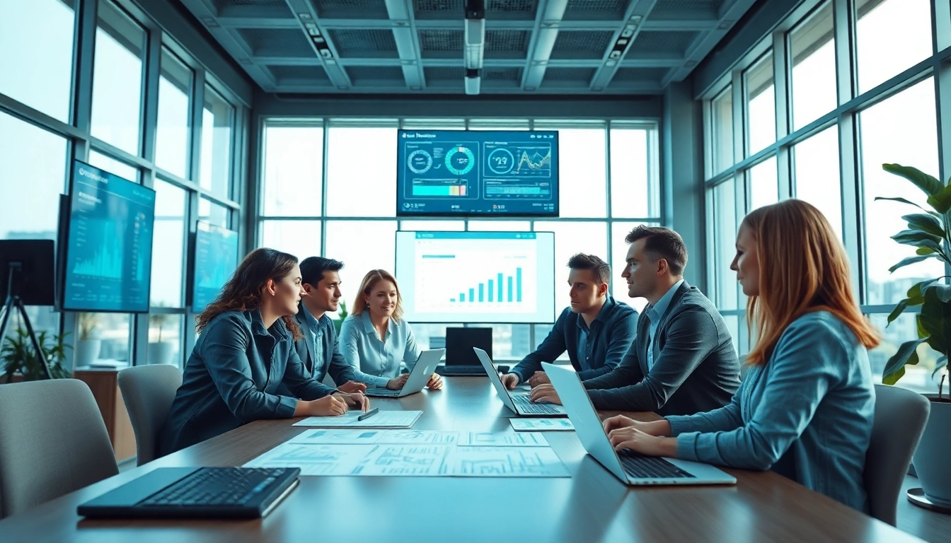Site reliability engineering experts collaborating in a tech-driven workspace with modern tools.