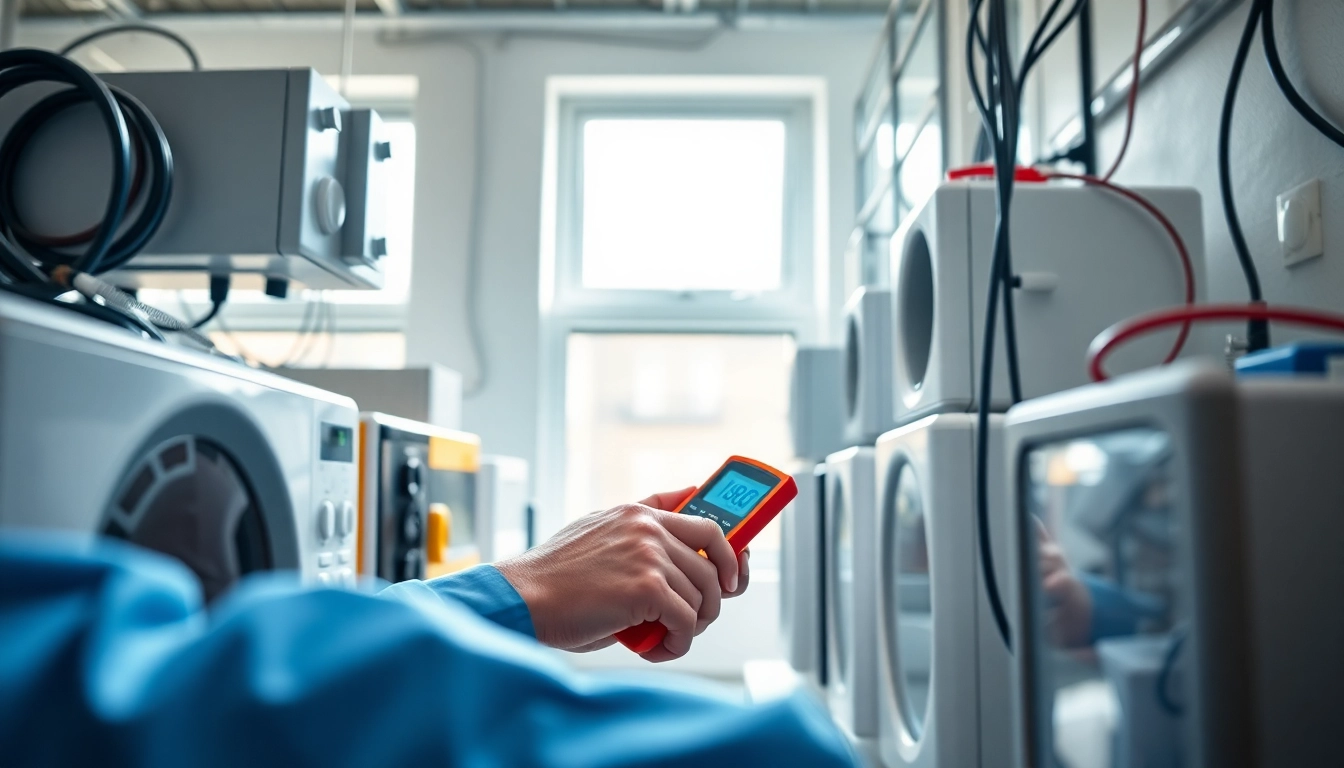 Technician conducting Pat testing Cannock services on electrical appliances, ensuring safety compliance.