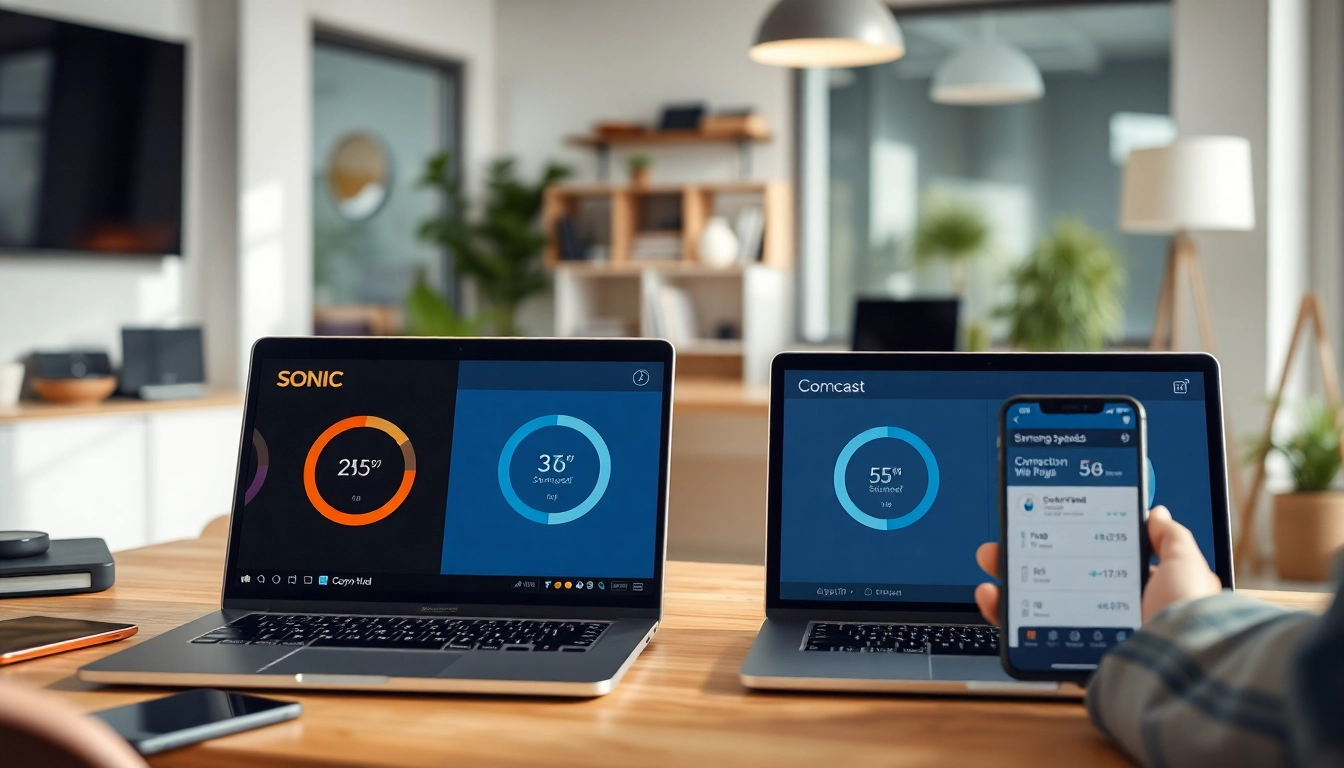 Comparing internet services sonic vs comcast with real-time speed tests and modern devices.