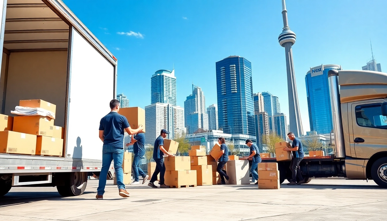 Efficient team utilizing Toronto moving services to relocate items in an urban environment.