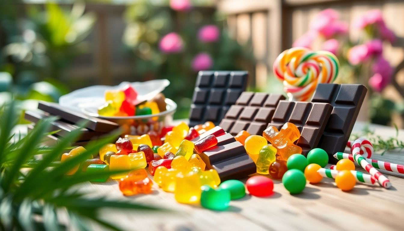 Showcasing vibrant wholesale cbd edibles including gummies and chocolates, artistically arranged for appeal.