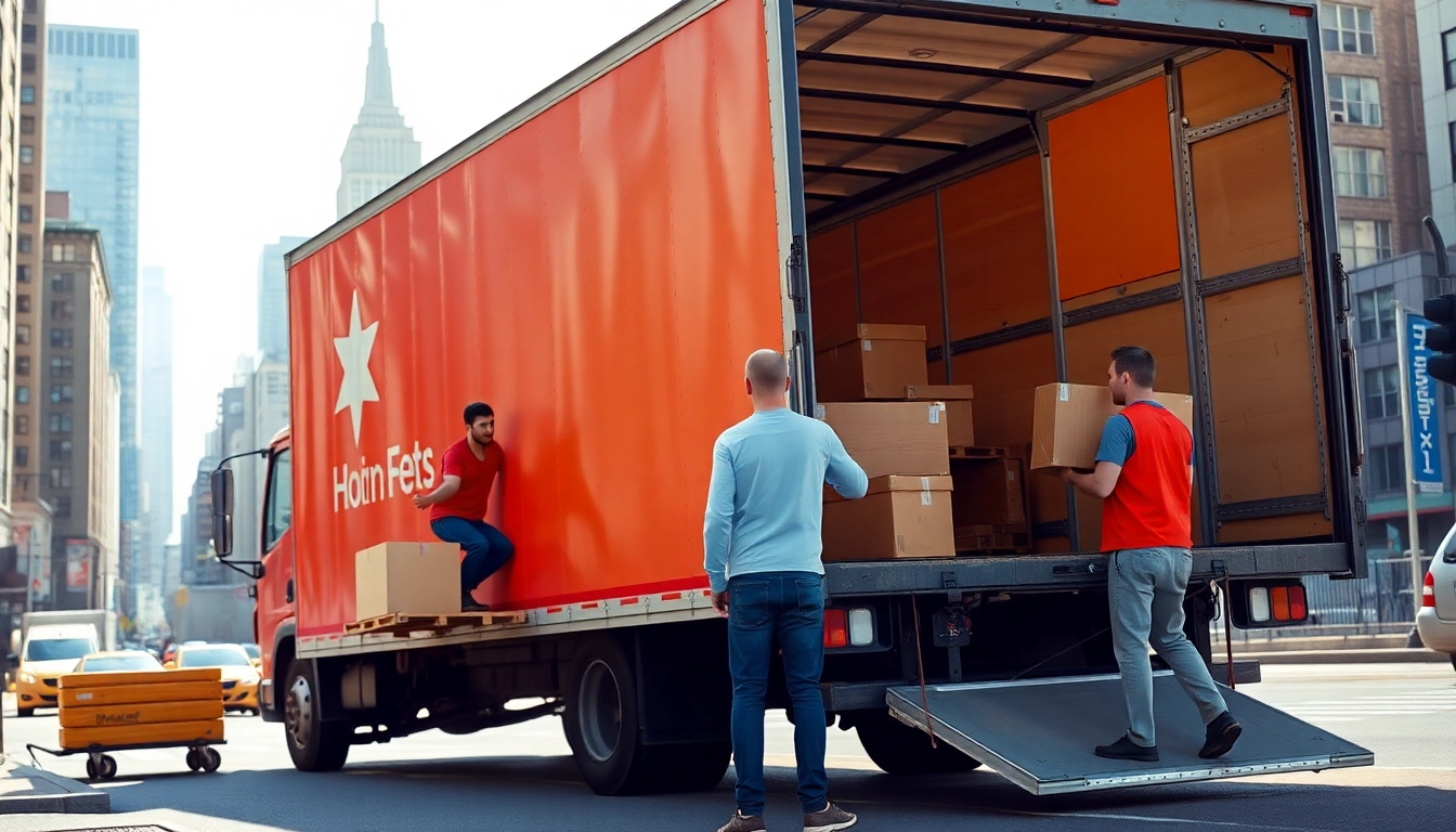 Packing and loading by Manhattan movers showcases efficiency and teamwork in a vibrant NYC setting.