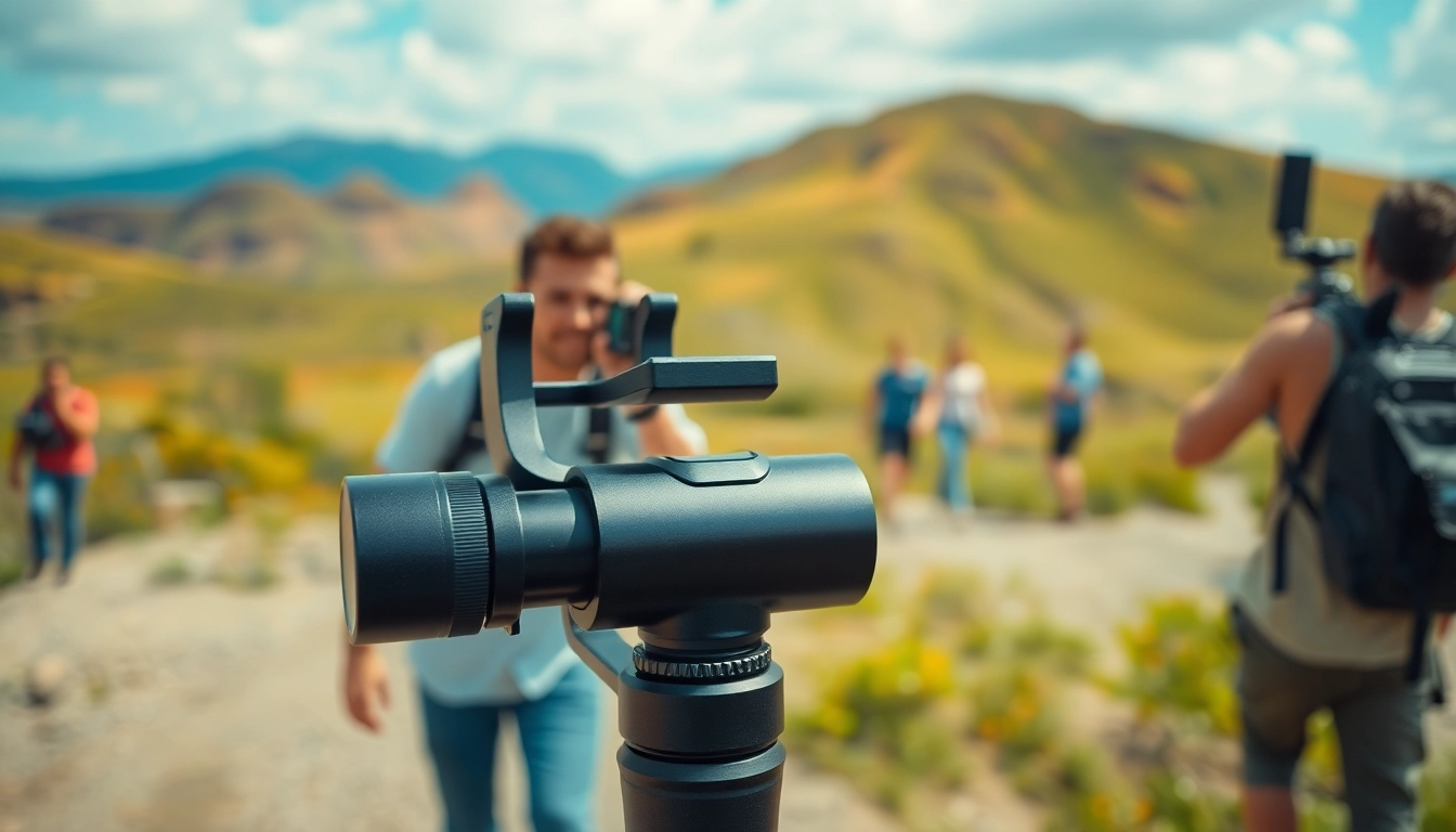 Using a handheld gimbal​ to stabilize video while capturing dynamic outdoor scenes.