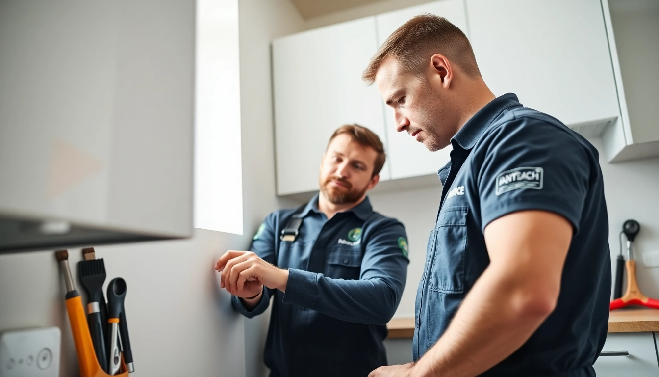 Expert boiler installer bristol troubleshooting a modern heating system in a bright kitchen.
