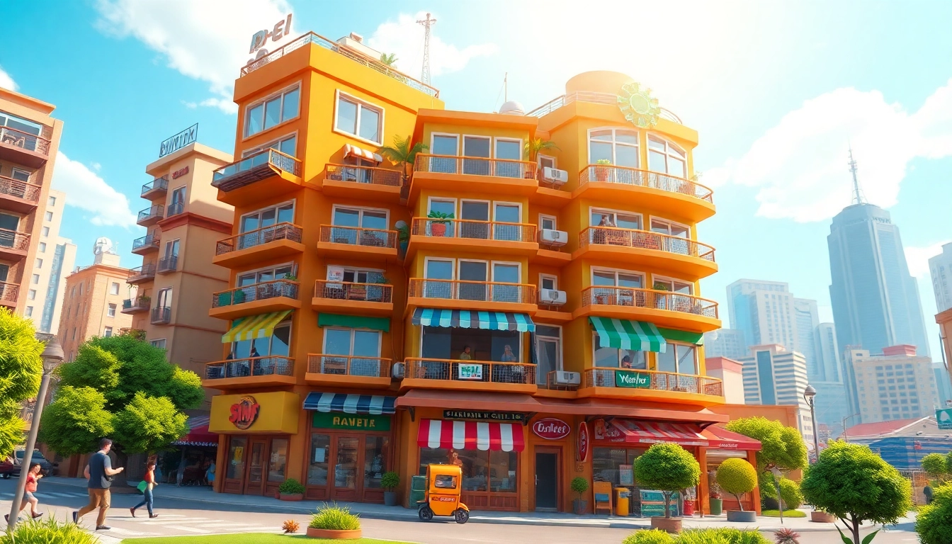 Engage with gameplay in vibrant sim tower game filled with diverse characters and towering buildings.