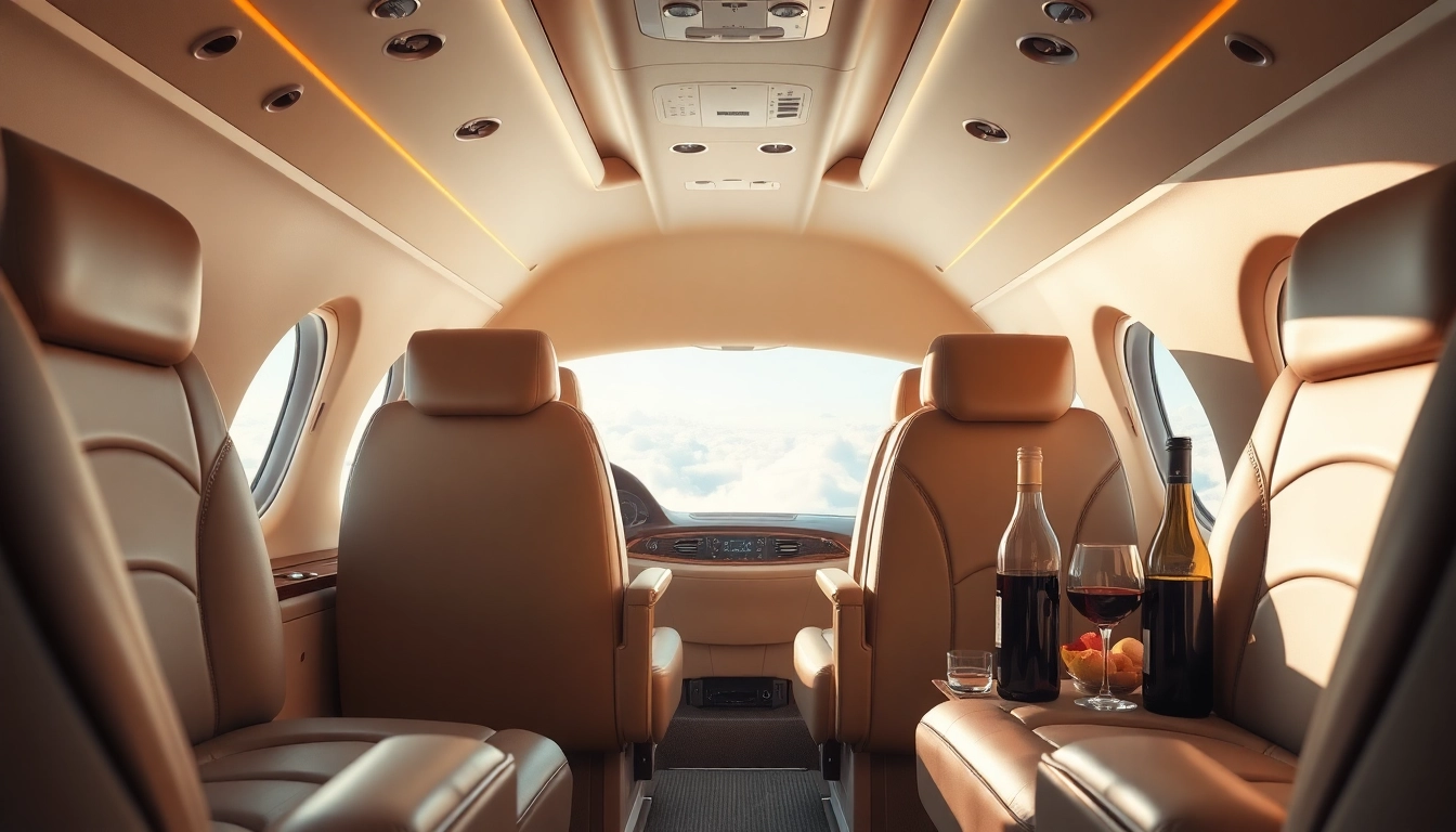 Experience customized luxury aviation with an elegant private jet interior featuring plush seating and sophisticated decor.