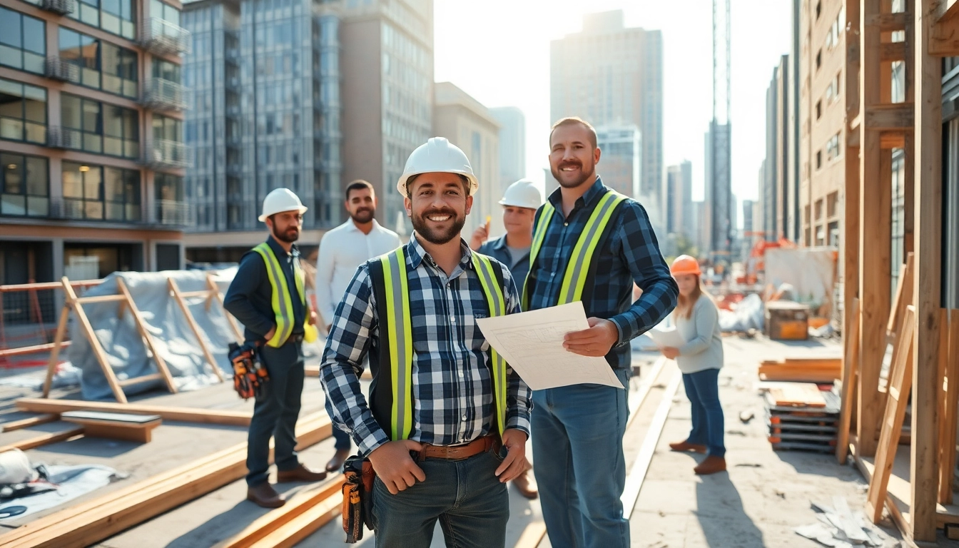 New Jersey General Contractor oversees a renovation project with a team in action on a vibrant site.