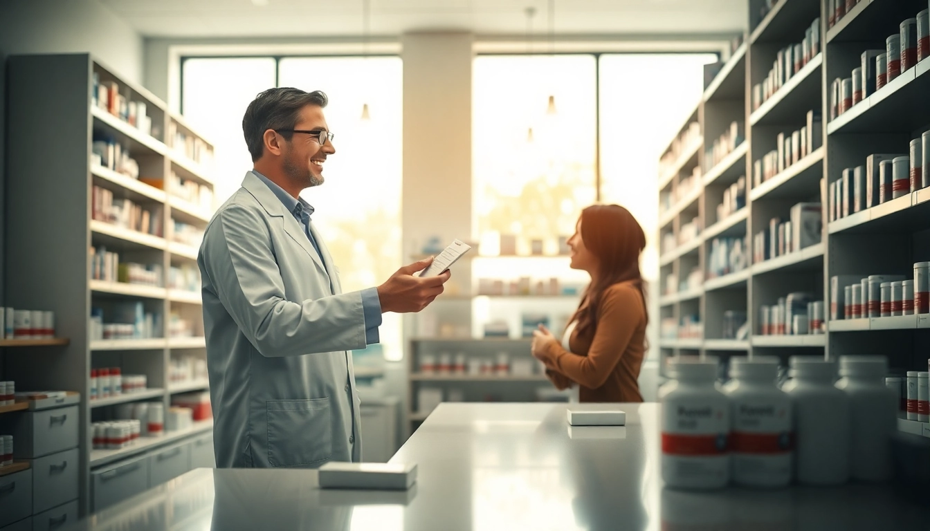 Buying xanax online with assistance from a professional pharmacist in a warm pharmacy setting.