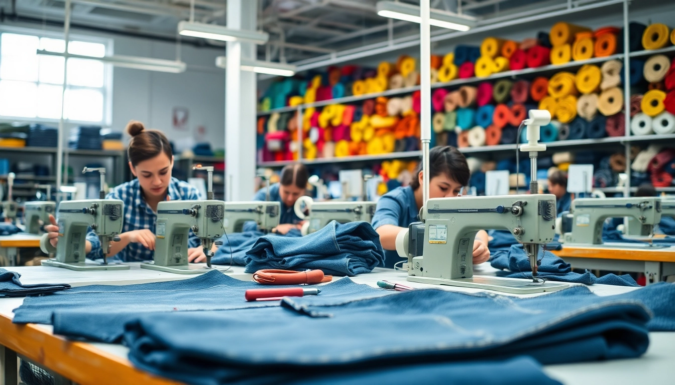 Showcase of jeans factory manufacturers producing quality denim garments with skilled craftsmanship.
