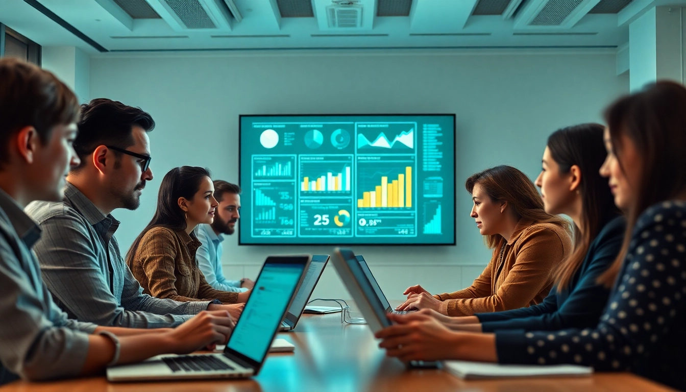 Team analyzing competitive intelligence data using strategic business analytics tools in a professional setting.