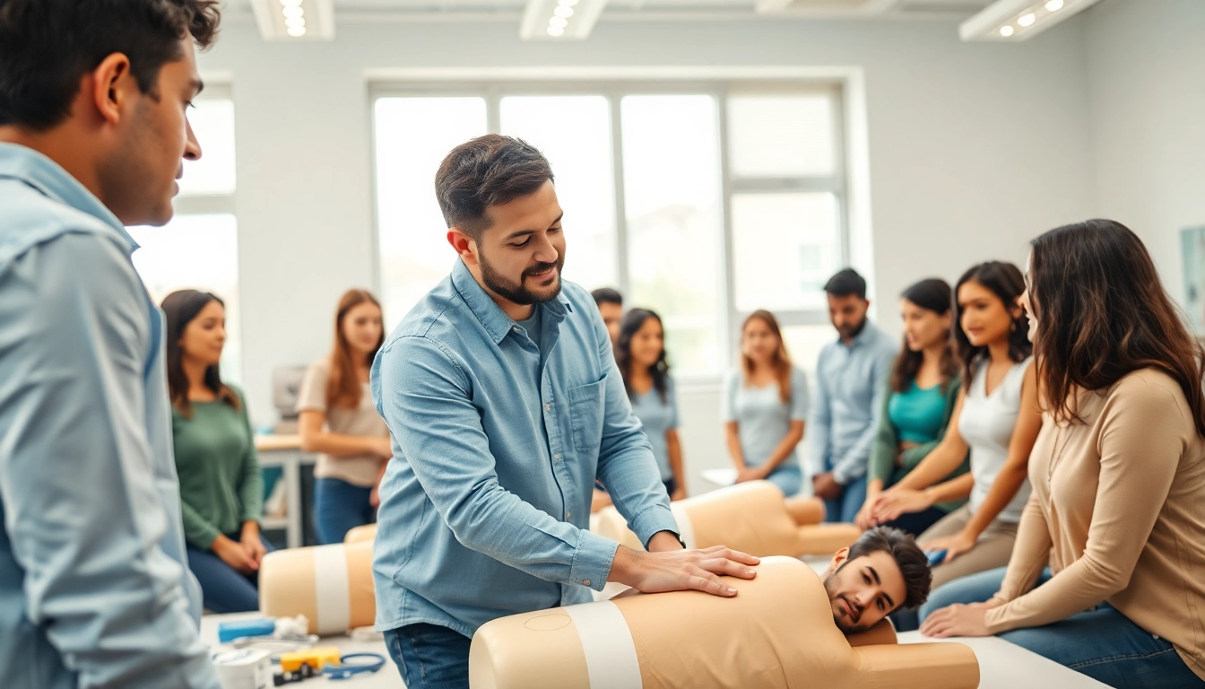 Practicing CPR techniques during a training session focused on lifesaving skills.