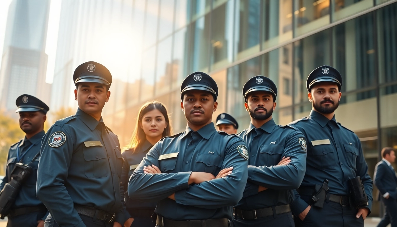 Security Company Cardiff personnel protect urban corporate building, showcasing confidence and teamwork.