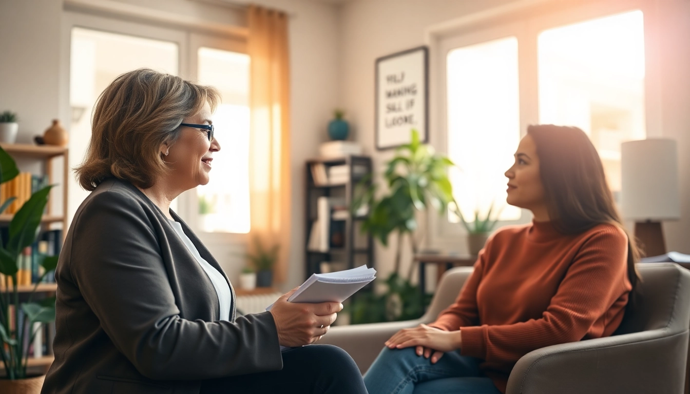A relationship coach helping a couple in a calming office setting during a coaching session.